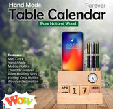 Wooden Table Calendar with Clock