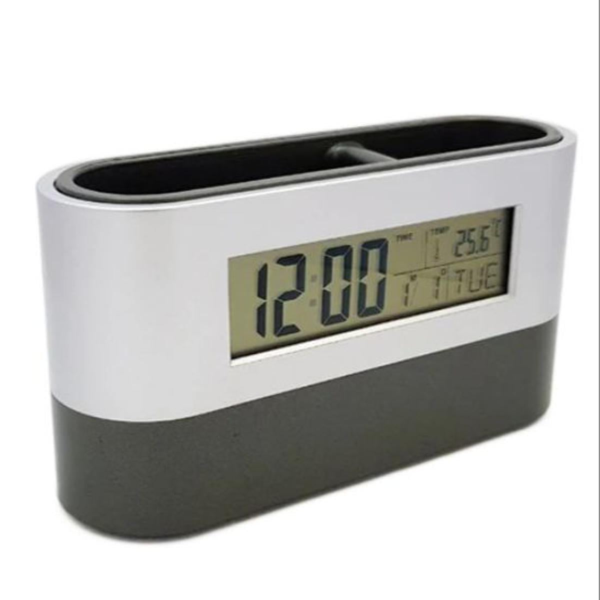 Desk Organizer Pen Holder Digital Clock Alarm Date Multipurpose